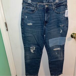 Old Navy Blue Straight Leg Jeans with Distressed Details